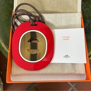 Hermes Horn and Red Lacquer Pendant Necklace
